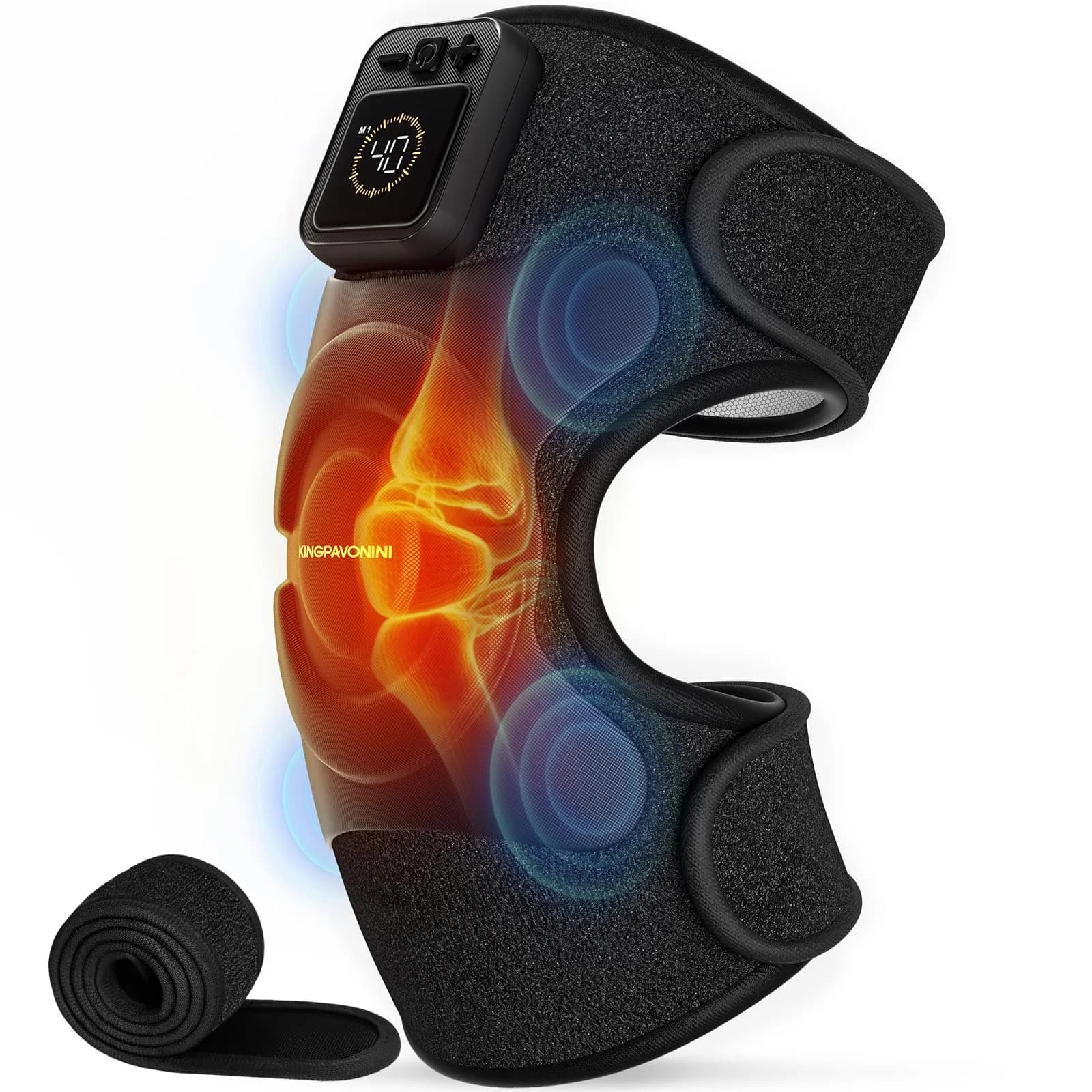 KingPavonini Knee Massager with Heat and Vibration | 4000mAh Battery, 2.17" W x 12.2" H x 7.09" L — Black (Single)