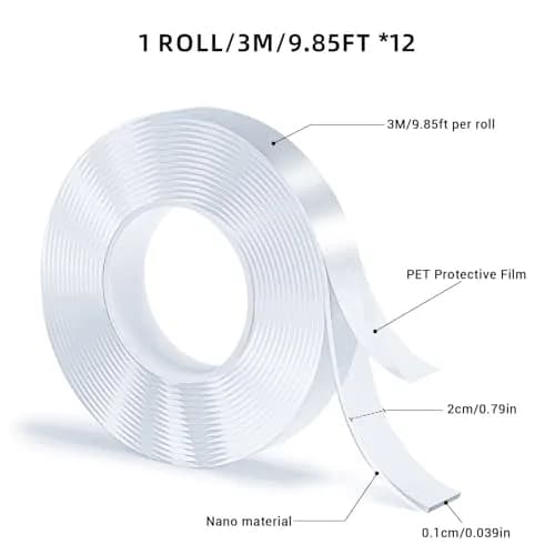 SUTOUG Double Sided Tape 12 Rolls | 36.6 m (120 ft) Total Length | Traceless, Washable, Reusable Nano Tape thumbnail 2