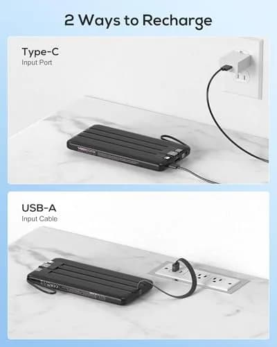 VEEKTOMX 10000mAh Power Bank with Built-in Cables | Slim Fast Charge USB C Battery Pack for iPhone & Android thumbnail 9