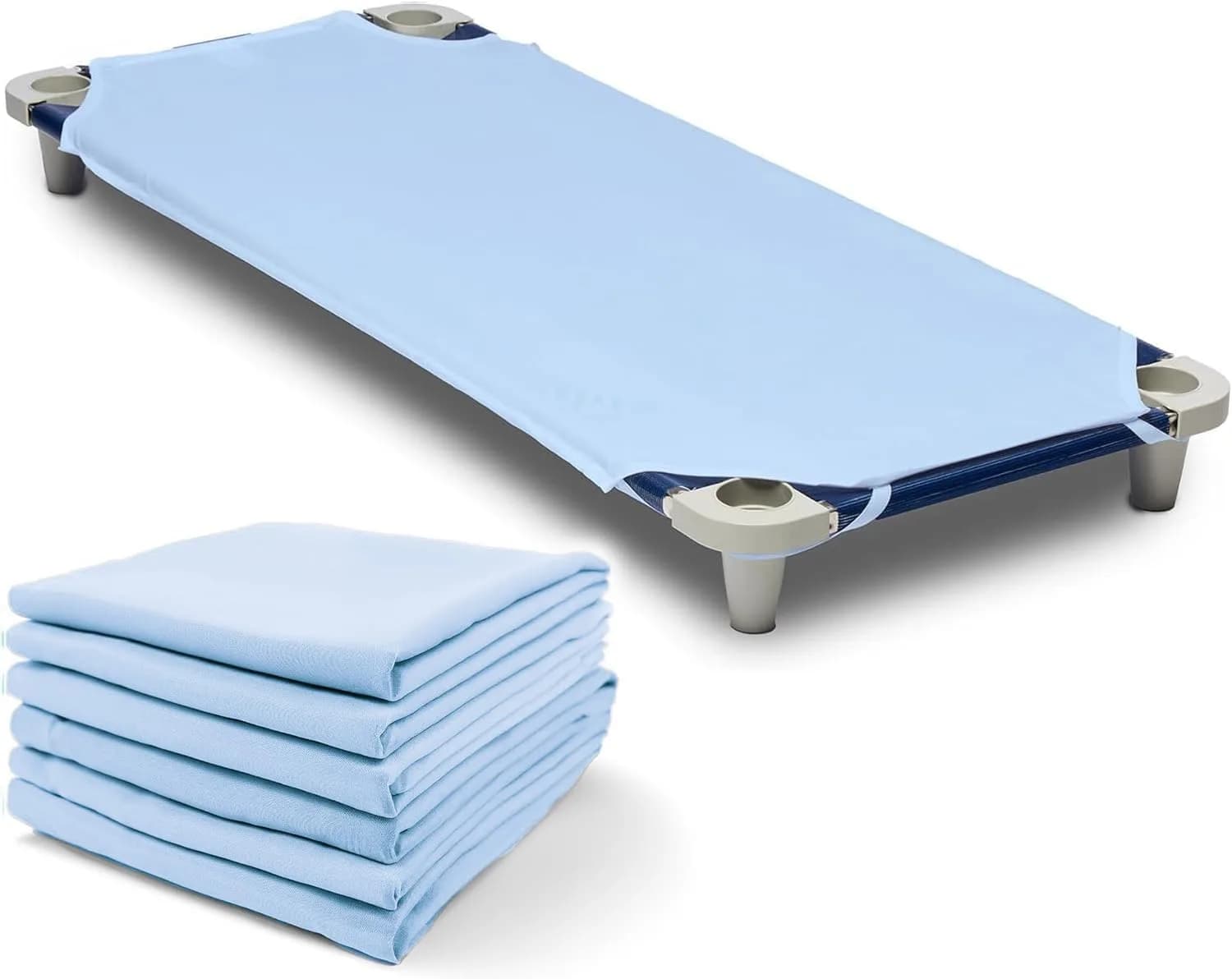 Rollee Pollee Blue Microfiber Cot Sheets - 23" x 42" - Secure Fit for Daycare Cots - main product image