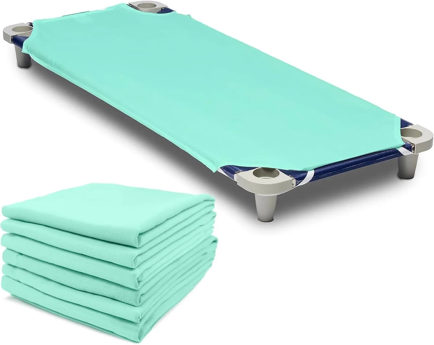 Rollee Pollee Green Microfiber Fitted Cot Sheets - 23" x 52" - Soft & Durable for Daycare - main product image