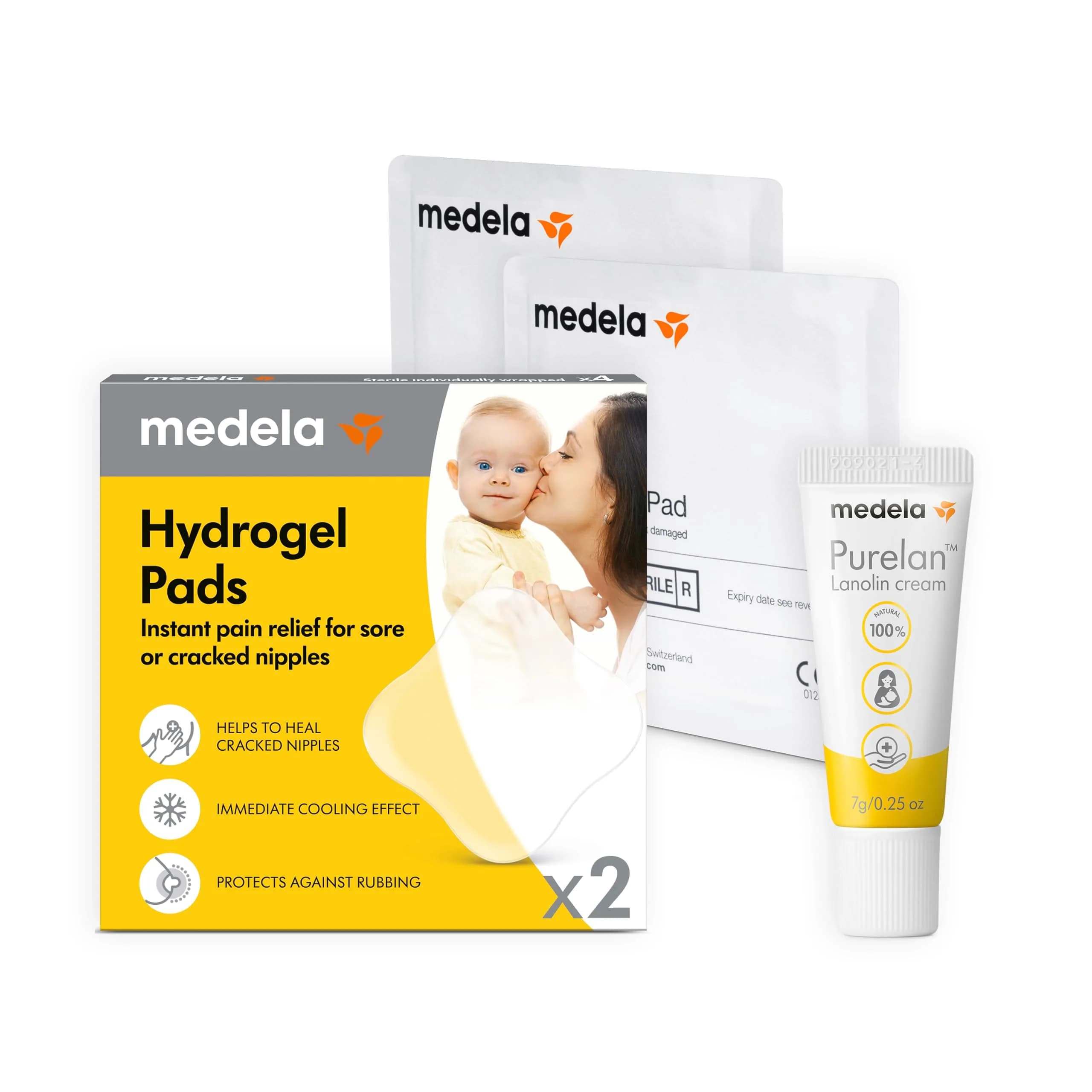 Medela Nipple Rescue Kit: Purelan Lanolin Cream 7g & 2 Cooling Hydrogel Pads for Sore Nipples - main product image
