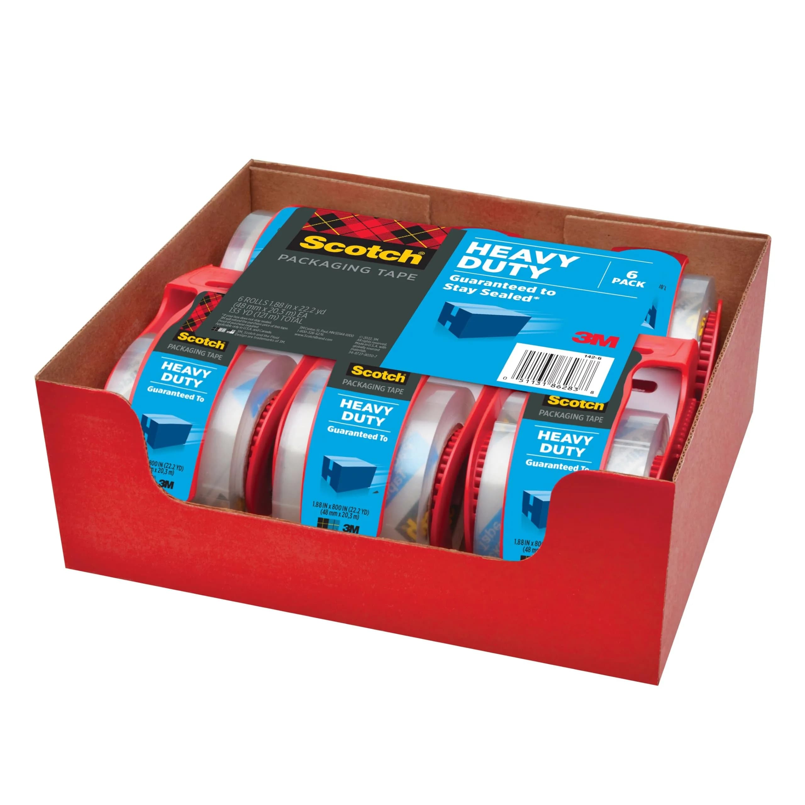 Scotch Heavy Duty Shipping Packaging Tape with Dispensers, Clear, 1.88 in x 27.7 yd per Roll (6 Rolls Total) | Industrial-Strength Adhesive thumbnail 2