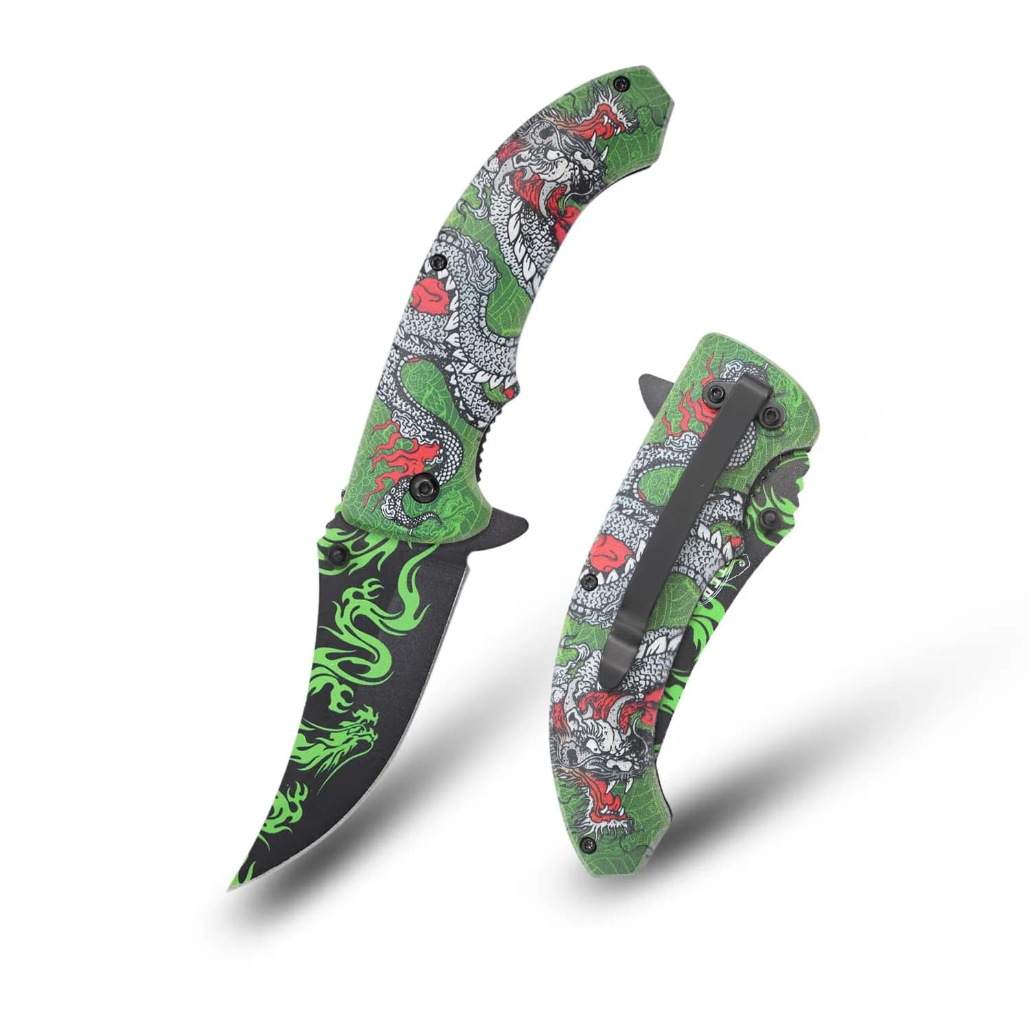 MASTER USA 8-Inch Folding Pocket Knife | Drop Point Blade, Green Dragon Design, Everyday Carry