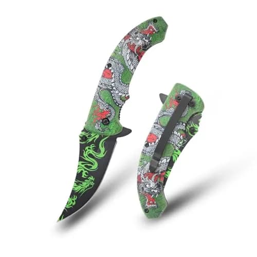 MASTER USA 8-Inch Folding Pocket Knife | Drop Point Blade, Green Dragon Design, Everyday Carry thumbnail 1