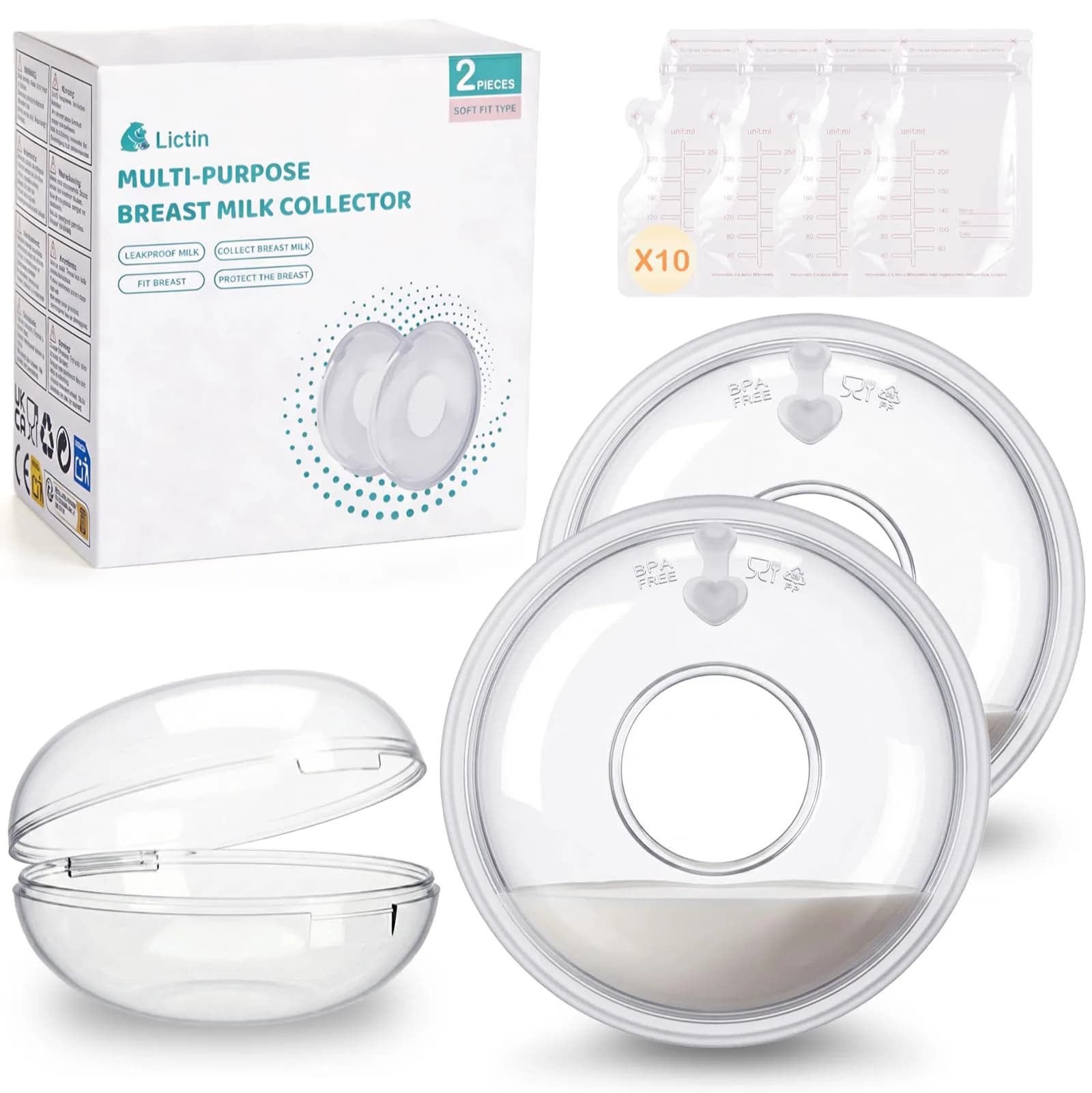 Lictin Breast Milk Collector & Nipple Shields, 60ml Capacity | USA-Imported for Breastfeeding Moms — 60ML/2PCS(Storage Bag/Box)