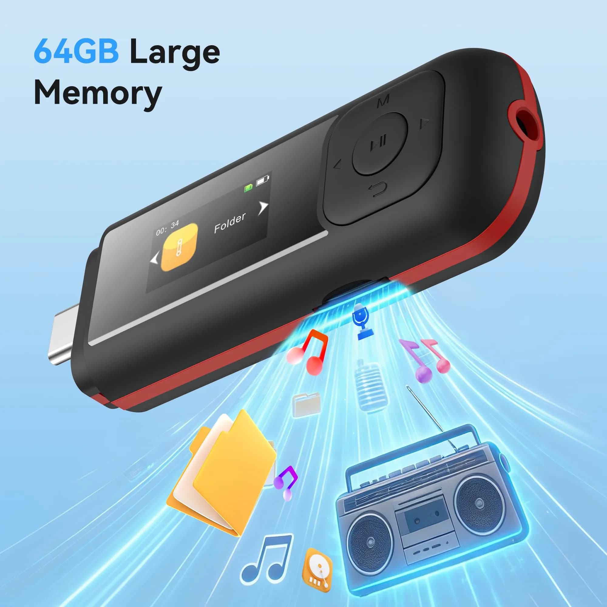 AGPTEK A55PL MP3 Player 64GB (2.5 oz) | Swappable AAA Battery, Type-C & USB - view 3
