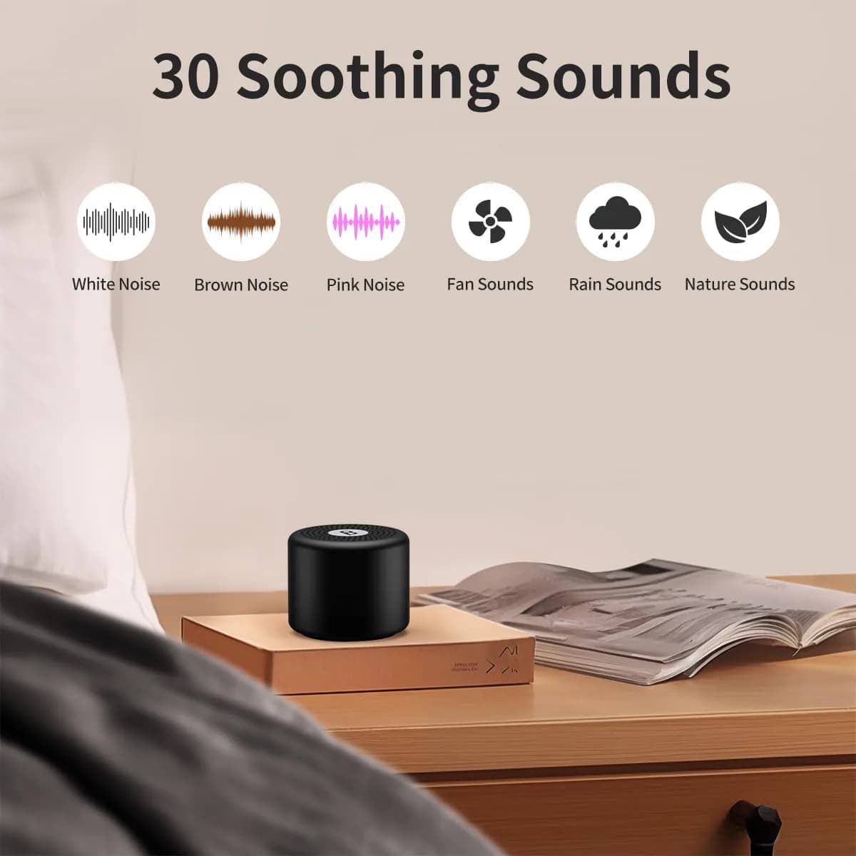 BodyHush Mini Portable White Noise Machine in Black - 30 Sounds, 32 Volume Levels, Rechargeable - view 2