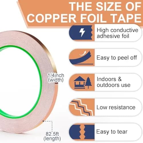 LOVIMAG Copper Foil Tape 2 Pack | 6.35mm x 25.15m (1/4" x 82.5ft) Conductive Adhesive for EMI Shielding & Crafts thumbnail 4