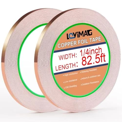 LOVIMAG Copper Foil Tape 2 Pack | 6.35mm x 25.15m (1/4" x 82.5ft) Conductive Adhesive for EMI Shielding & Crafts thumbnail 1