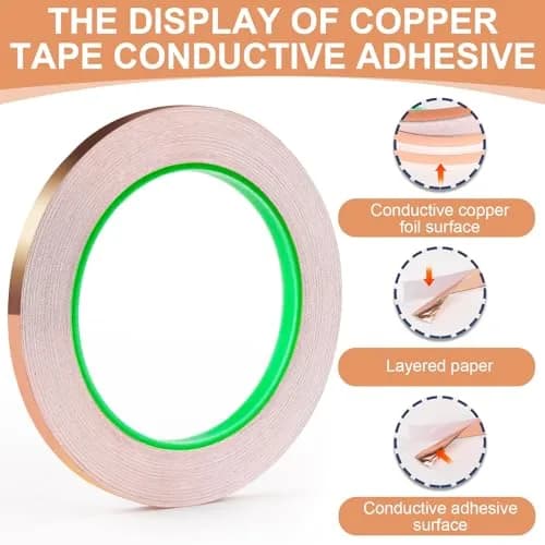 LOVIMAG Copper Foil Tape 2 Pack | 6.35mm x 25.15m (1/4" x 82.5ft) Conductive Adhesive for EMI Shielding & Crafts thumbnail 2