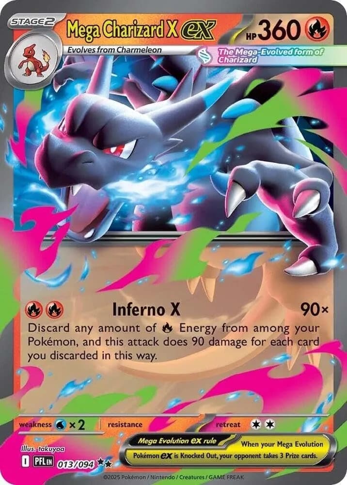 Pokémon Mega Charizard X ex 013/094 Phantasmal Flames Double Rare Card | Standard-Size Rainbow Foil (70-120 chars) - main product image