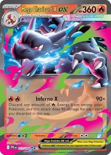 Pokémon Mega Charizard X ex 013/094 Phantasmal Flames Double Rare Card | Standard-Size Rainbow Foil (70-120 chars) thumbnail 1
