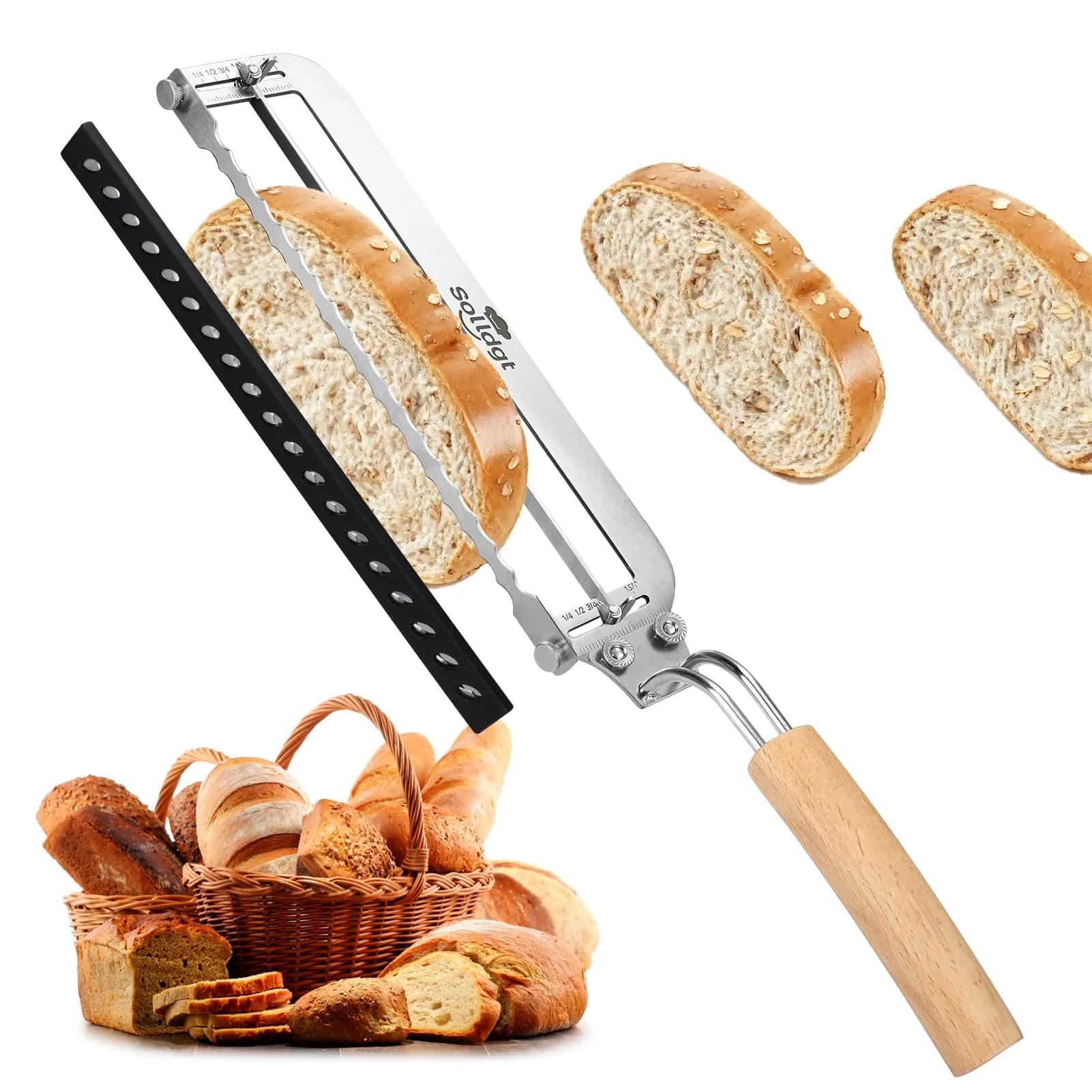 Solldgt Bread Slicer 9" Adjustable Stainless Steel | Perfect for Homemade Bread & Artisan Loaves — B