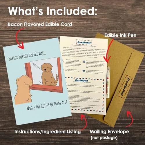 Poochie-Pets Edible Greeting Card for Dogs | Bacon-Flavored Dog Treat Gift with Edible Ink Pen, Gluten & Grain Free, Made in USA thumbnail 3