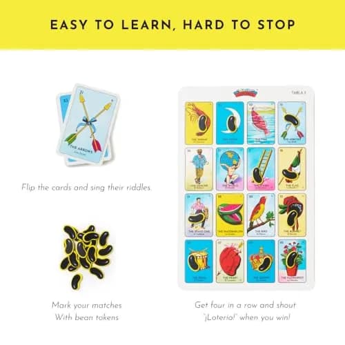 Loteria Game (Bilingual Edition) | Family & Educational Mexican Bingo for Kids & Adults, 54 Cards, 8 Reversible Boards, 108 Tokens thumbnail 3