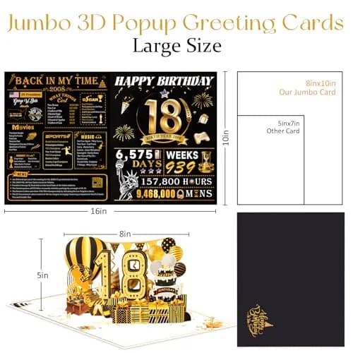 OLOSONG 18th Birthday Card for Girl Boy Son Daughter | 3D Pop Up, Glittery Design, 8" x 10" | Unique Milestone Gift thumbnail 3