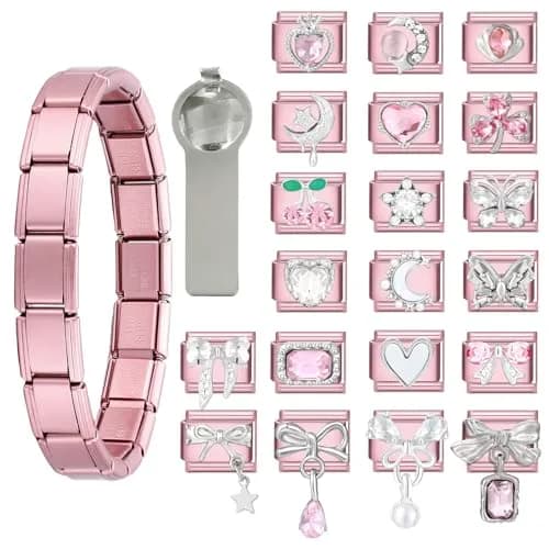 ITingstere Charm Bracelet Pink 22Pcs Glitter Set | Italian Style Jewelry for Women thumbnail 1