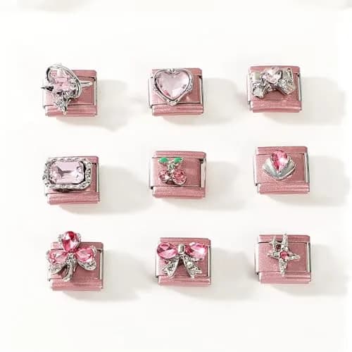 ITingstere Charm Bracelet Pink 22Pcs Glitter Set | Italian Style Jewelry for Women thumbnail 6
