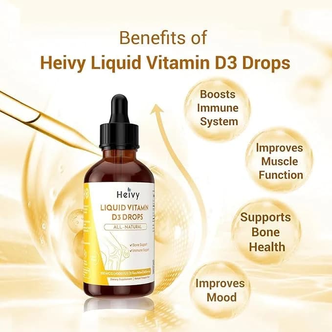 Heivy Liquid Vitamin D Drops 4000 IU | Vegan Pineapple Flavor for Bone & Immunity Support, Made in USA, 60 Servings (60ml) thumbnail 5