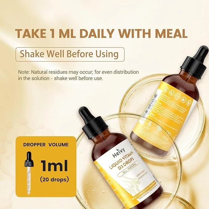 Heivy Liquid Vitamin D Drops 4000 IU | Vegan Pineapple Flavor for Bone & Immunity Support, Made in USA, 60 Servings (60ml) thumbnail 8