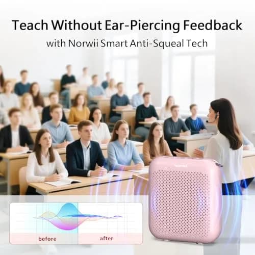 Norwii 15W Portable Voice Amplifier with Bluetooth Speaker & Dual Microphones (Pink) | Clear, Distortion-Free Sound for Teachers & Presenters thumbnail 5