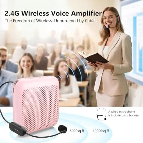 Norwii 15W Portable Voice Amplifier with Bluetooth Speaker & Dual Microphones (Pink) | Clear, Distortion-Free Sound for Teachers & Presenters thumbnail 2