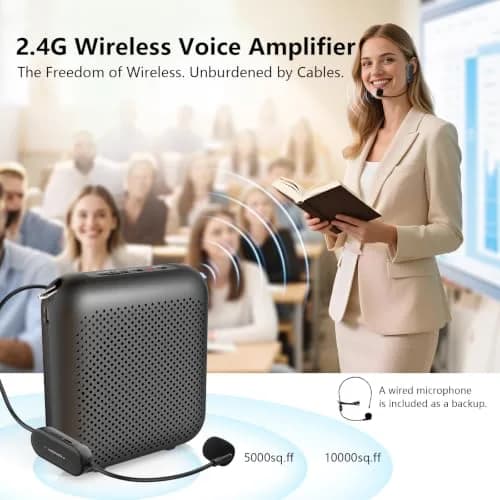 Norwii 15W Portable Voice Amplifier with Bluetooth Speaker & Dual Mics | 30m Wireless Range, 12-Hr Battery thumbnail 2