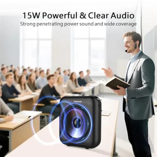 Norwii 15W Portable Voice Amplifier with Bluetooth Speaker & Dual Mics | 30m Wireless Range, 12-Hr Battery thumbnail 3