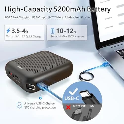 Norwii 15W Portable Voice Amplifier with Bluetooth Speaker & Dual Mics | 30m Wireless Range, 12-Hr Battery thumbnail 4
