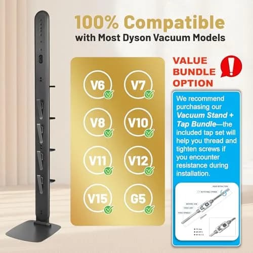 Kukikan GrandeTier Vacuum Stand Holder with 8 Hooks & Shelves | Freestanding Metal Dock for Cordless Vacuums thumbnail 6