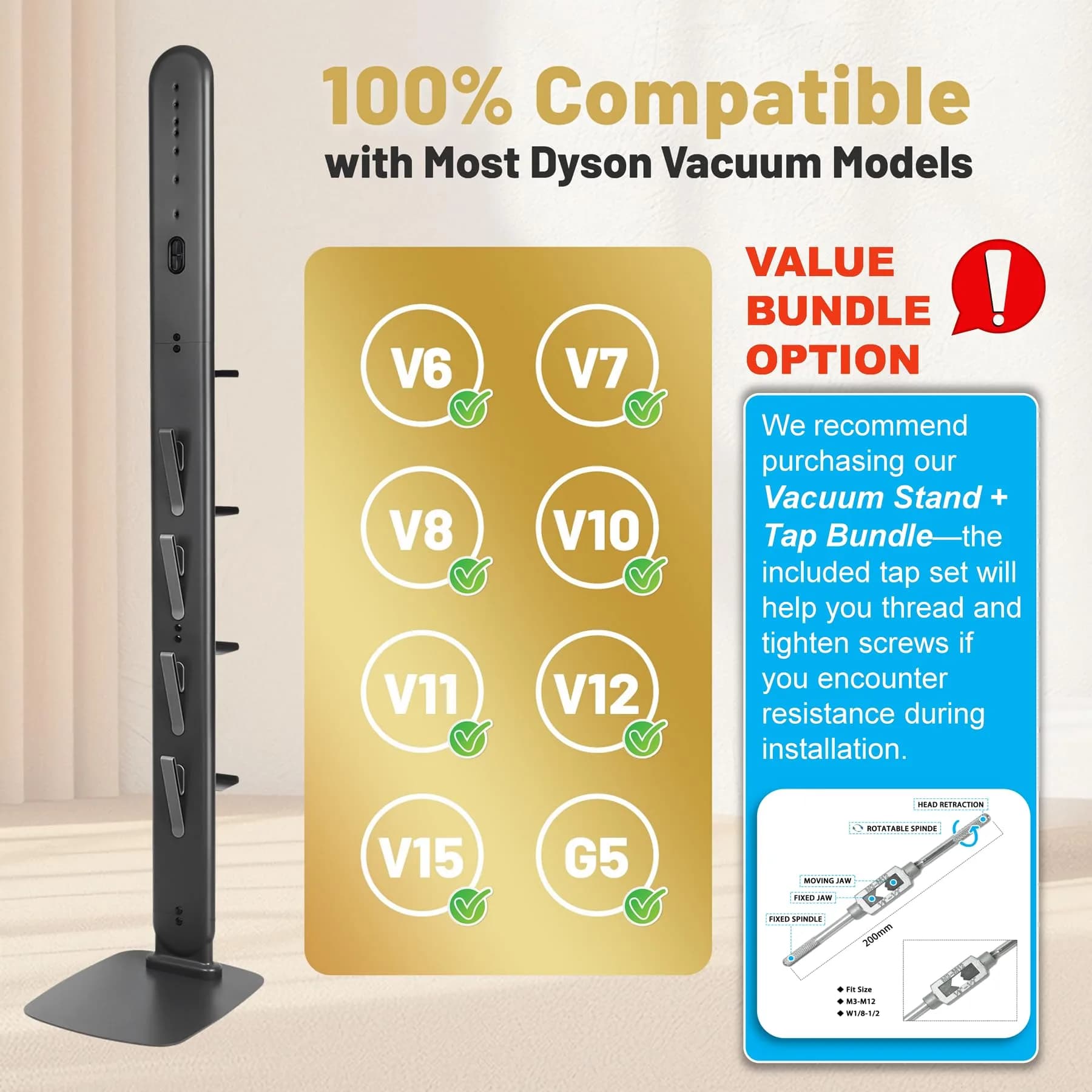 Kukikan GrandeTier Vacuum Stand Holder with 8 Hooks & Shelves | Freestanding Metal Dock for Cordless Vacuums - view 6