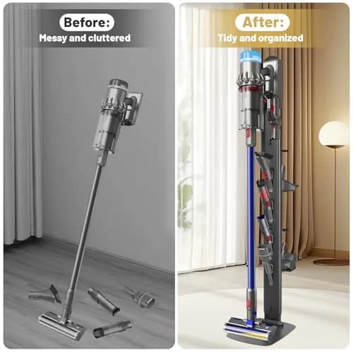 Kukikan GrandeTier Vacuum Stand Holder with 8 Hooks & Shelves | Freestanding Metal Dock for Cordless Vacuums thumbnail 7