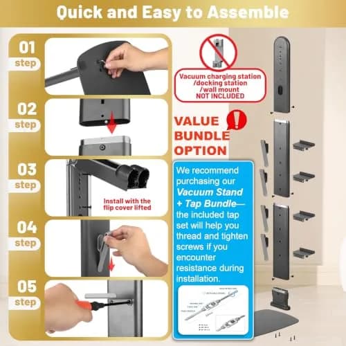 Kukikan GrandeTier Vacuum Stand Holder with 8 Hooks & Shelves | Freestanding Metal Dock for Cordless Vacuums thumbnail 3
