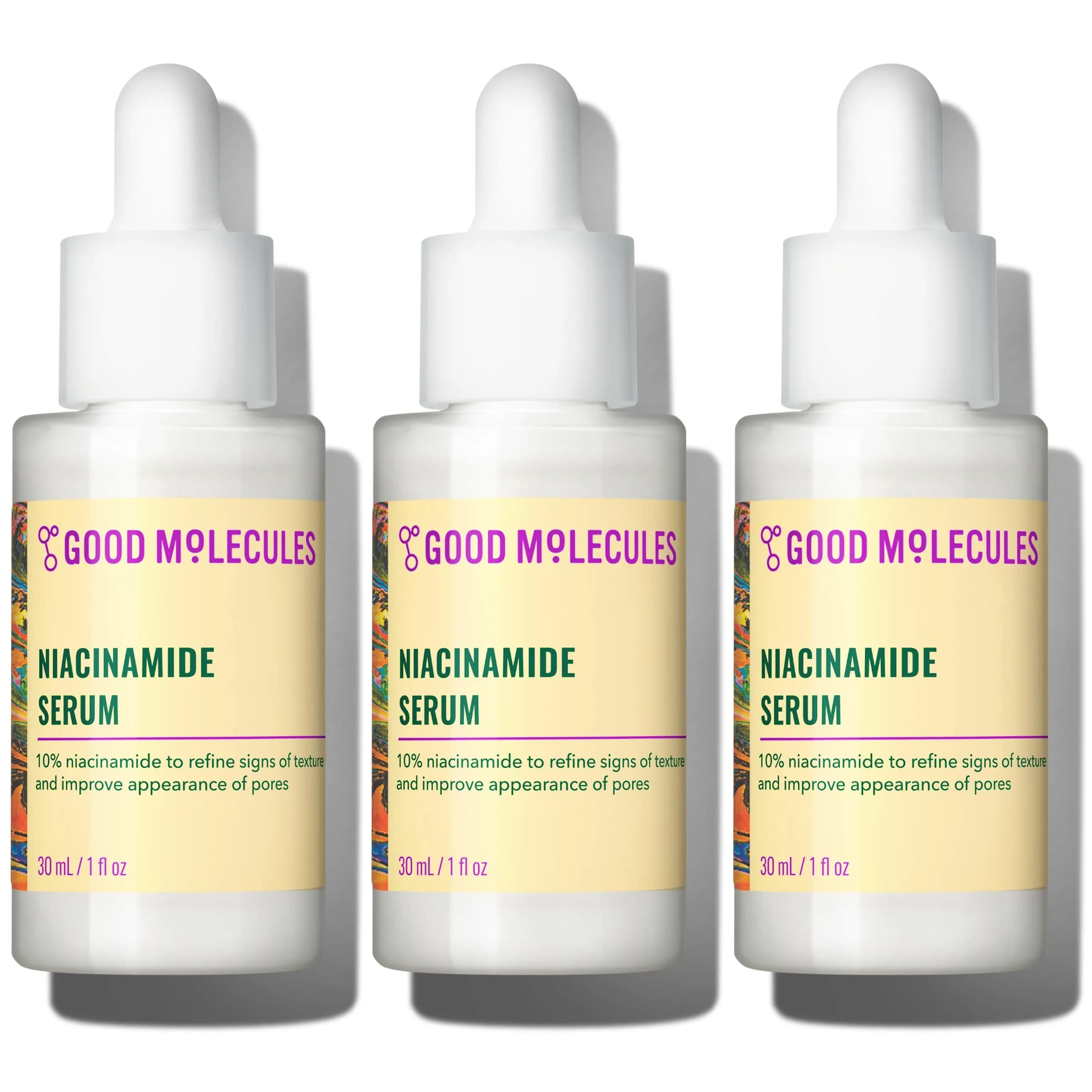 Good Molecules Niacinamide Serum Pack of 3 | 10% Niacinamide for Blemishes, Uneven Tone & Pores — 1 Fl Oz