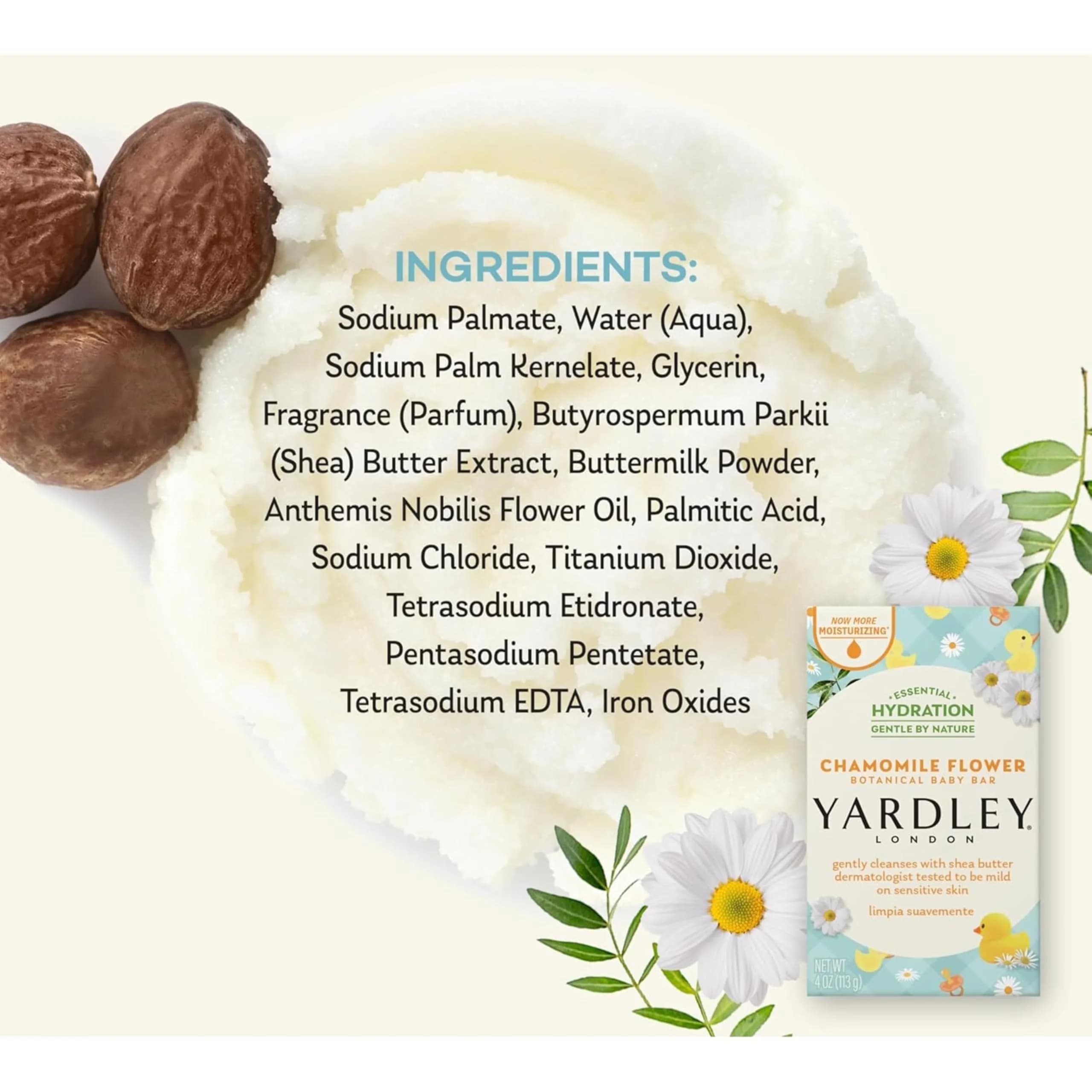 Yardley London Moisturizing Bath Bar Soap for Sensitive Skin, Chamomile Flower 113g (4 Oz) | Gentle Plant-Based Ingredients - view 6