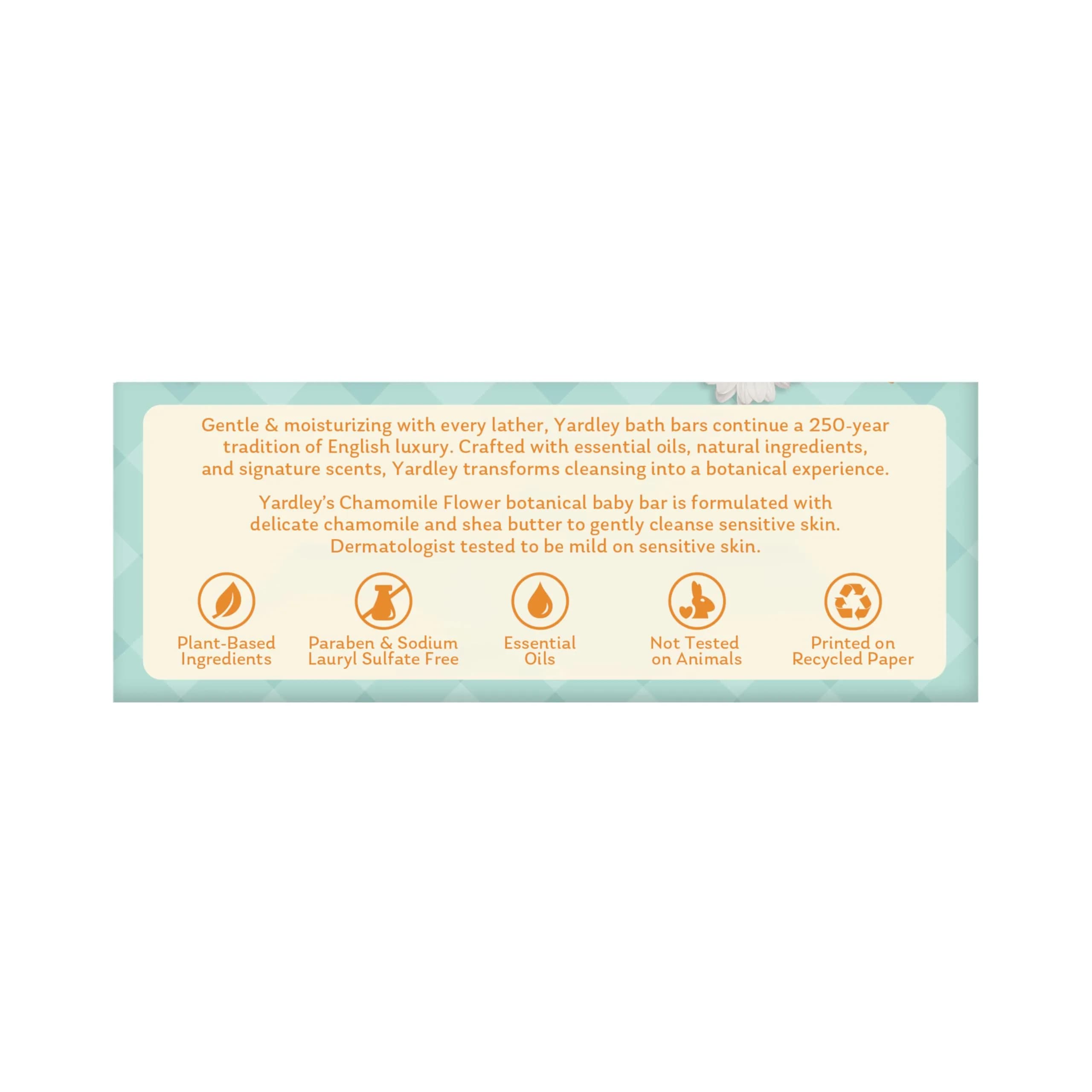 Yardley London Moisturizing Bath Bar Soap for Sensitive Skin, Chamomile Flower 113g (4 Oz) | Gentle Plant-Based Ingredients - view 8