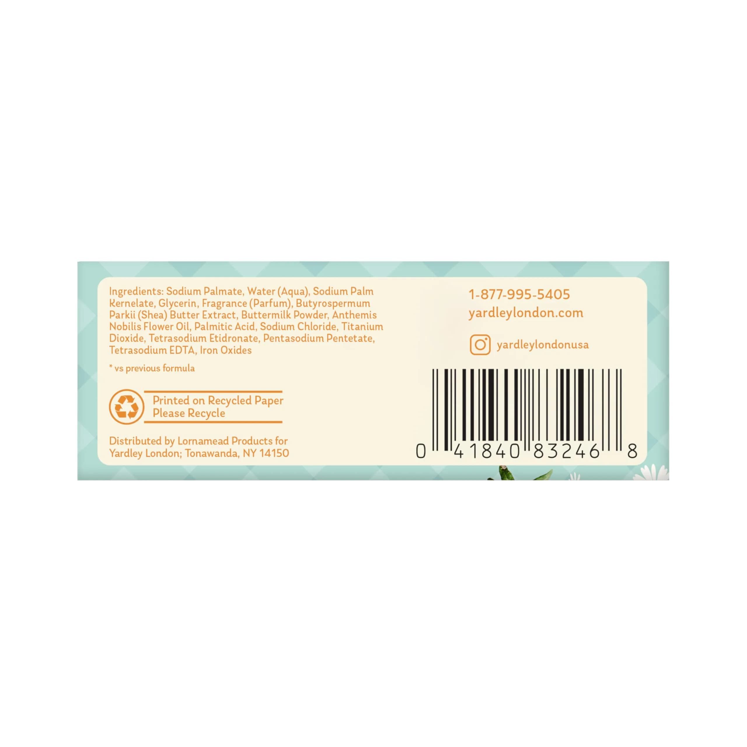 Yardley London Moisturizing Bath Bar Soap for Sensitive Skin, Chamomile Flower 113g (4 Oz) | Gentle Plant-Based Ingredients - view 9