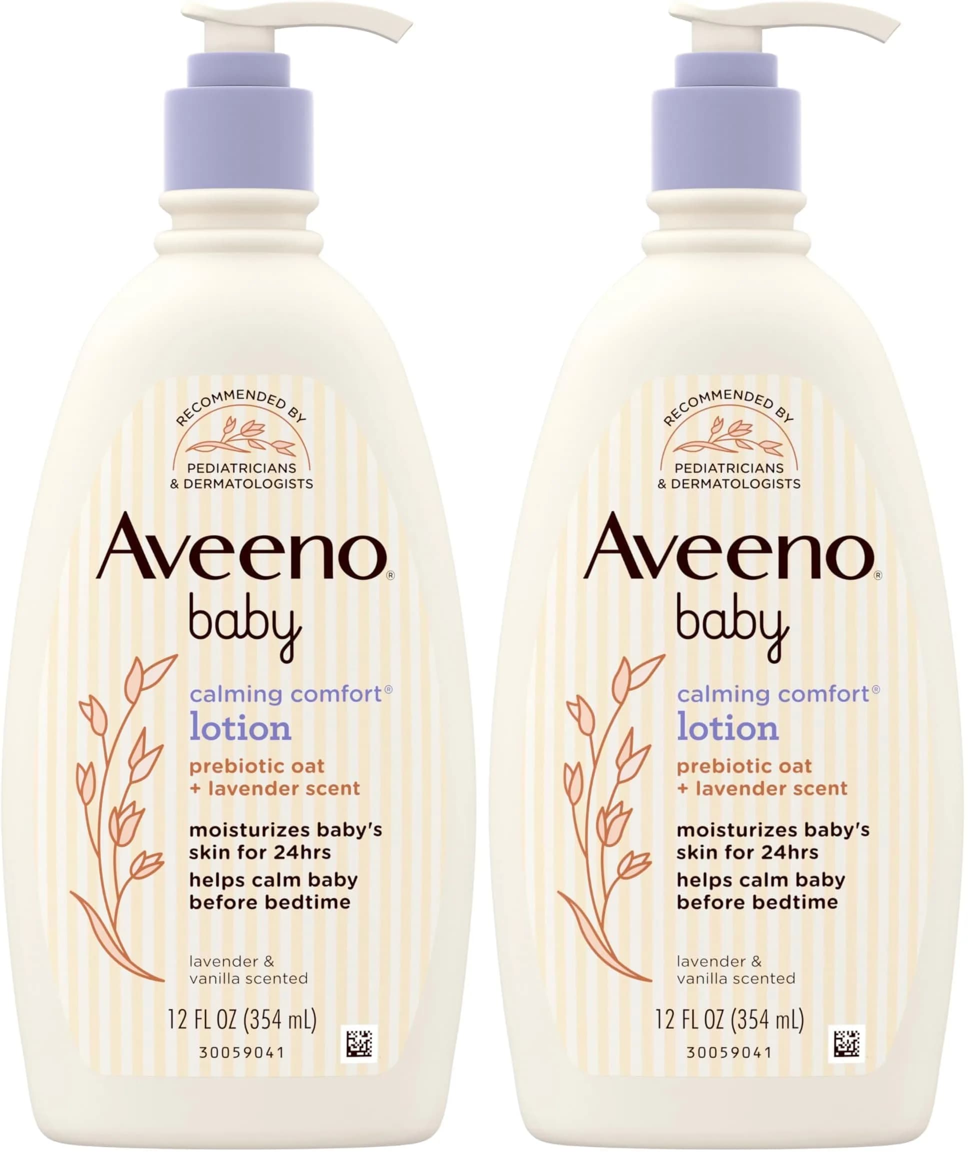 Aveeno Baby Calming Comfort Lavender & Vanilla Lotion - 2 Pack, 12 fl oz Each | Gentle, Non-Greasy Hydration - main product image