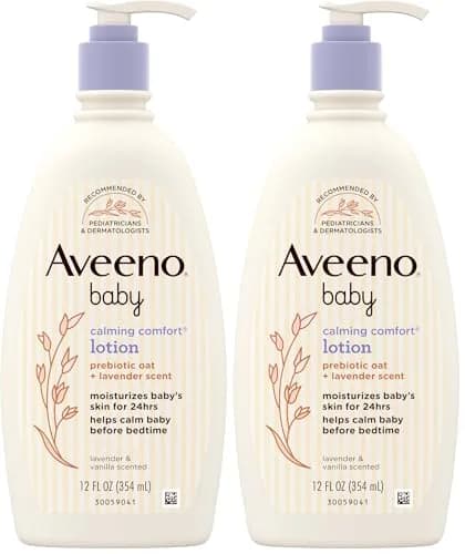 Aveeno Baby Calming Comfort Moisturizing Body Lotion with Lavender & Vanilla, 24 fl oz (710 ml) | Gentle Formula for Sensitive Skin thumbnail 1