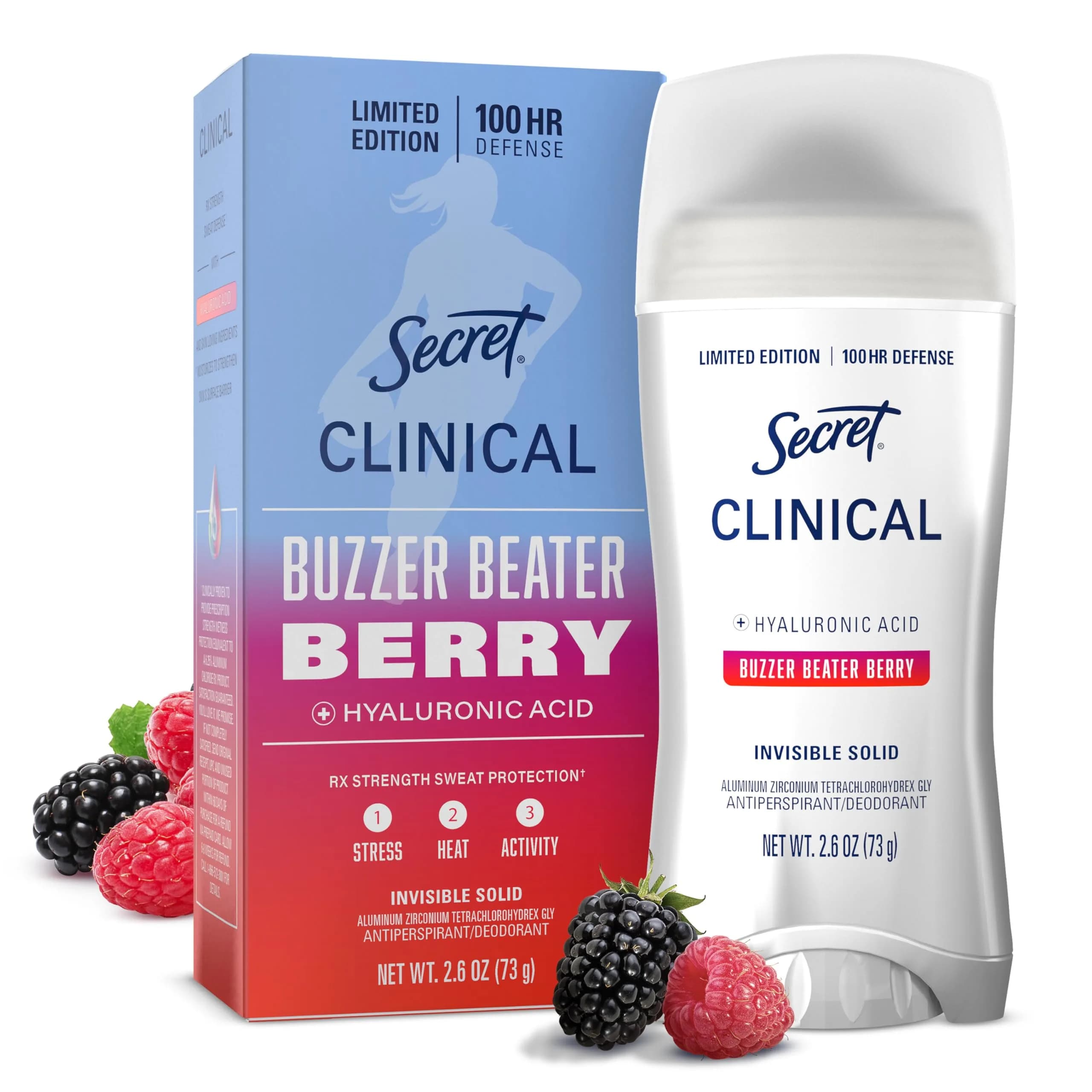 Secret Clinical Strength Invisible Solid Antiperspirant Deodorant for Women, Paige Bueckers Edition, Buzzer Beater Berry Scent, 76.6g (2.6 oz)