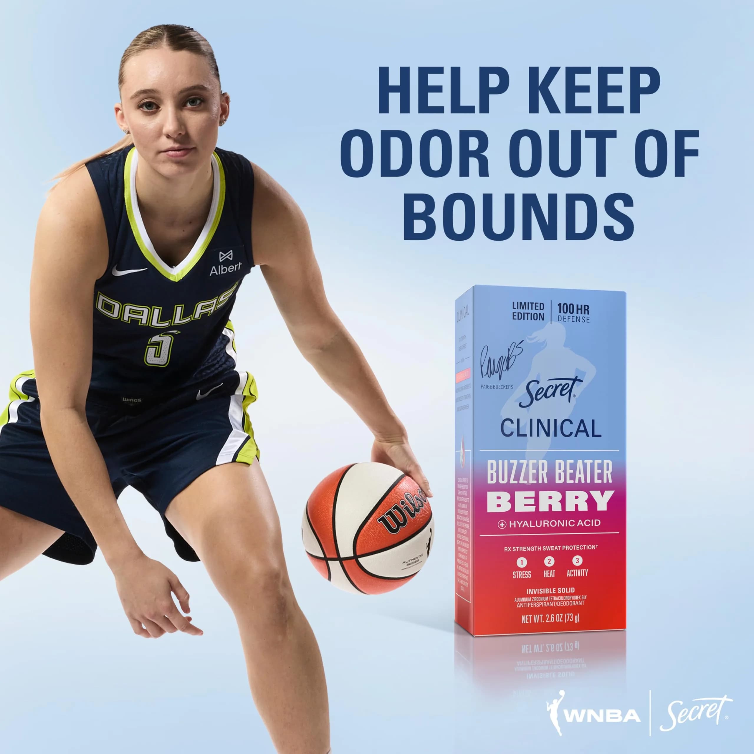 Secret Clinical Strength Invisible Solid Antiperspirant Deodorant for Women, Paige Bueckers Edition, Buzzer Beater Berry Scent, 76.6g (2.6 oz) - view 4