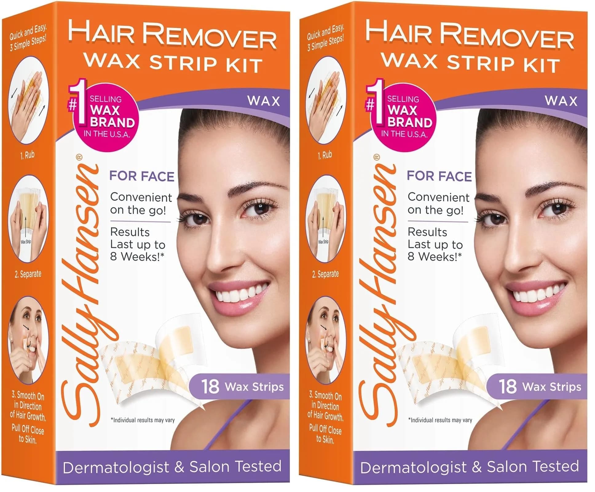 Sally Hansen Face Hair Removal Wax Strips Kit | At-Home Use 18 Count, (Pack of 2) - main product image