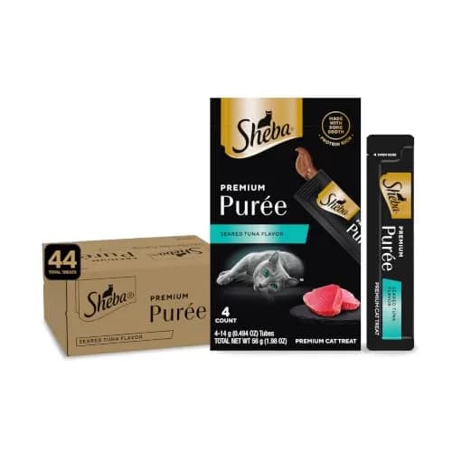 Sheba Premium Puree Lickable Cat Treats, Seared Tuna, 4 Count, 11 Pack | Grain-Free, Real Tuna, Squeezable Tube thumbnail 1