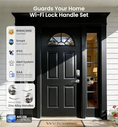 Veise VE012W-B Smart Wi-Fi Deadbolt Lock with Handle Set, Satin Nickel | App & Voice Control thumbnail 5