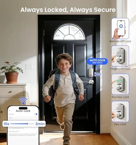 Veise VE012W-B Smart Wi-Fi Deadbolt Lock with Handle Set, Satin Nickel | App & Voice Control thumbnail 7