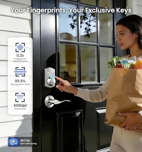 Veise VE012W-B Smart Wi-Fi Deadbolt Lock with Handle Set, Satin Nickel | App & Voice Control thumbnail 8
