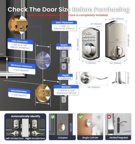 Veise VE012W-B Smart Wi-Fi Deadbolt Lock with Handle Set, Satin Nickel | App & Voice Control thumbnail 9