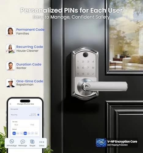 Veise VE019 Smart Lever Lock with Handle, Fingerprint Keyless Entry Door Lock, Satin Nickel | ANSI Grade 3 & BHMA Tested thumbnail 5