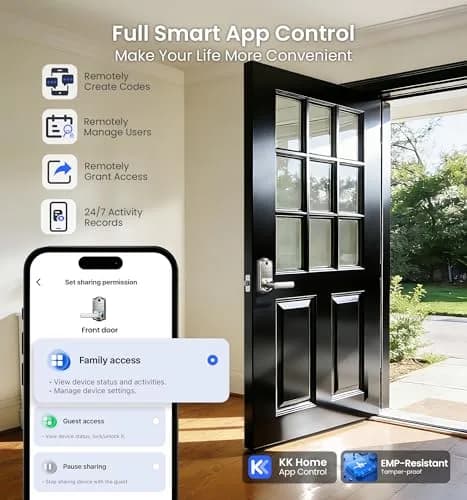 Veise VE019 Smart Lever Lock with Handle, Fingerprint Keyless Entry Door Lock, Satin Nickel | ANSI Grade 3 & BHMA Tested thumbnail 2